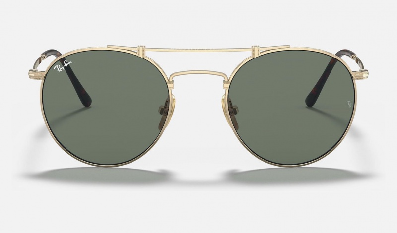 Ray Ban Round Double Bridge Titanium Men's Sunglasses Green | 45723-WOIZ