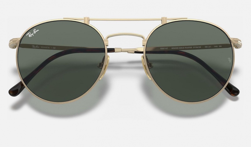 Ray Ban Round Double Bridge Titanium Men's Sunglasses Green | 45723-WOIZ