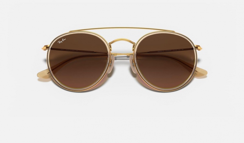 Ray Ban Round Double Bridge Women's Sunglasses Brown | 14857-JDCL