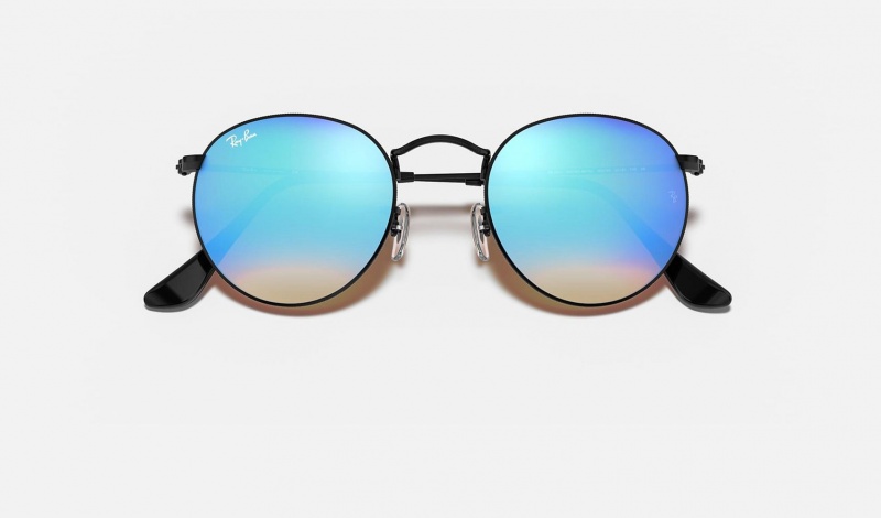 Ray Ban Round Flash Lenses Gradient Men's Sunglasses Blue | 31906-HKNQ