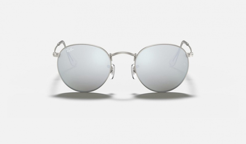 Ray Ban Round Flash Lenses Men's Sunglasses Silver | 27451-DJWG