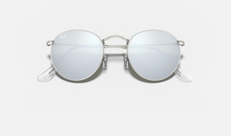 Ray Ban Round Flash Lenses Men's Sunglasses Silver | 27451-DJWG