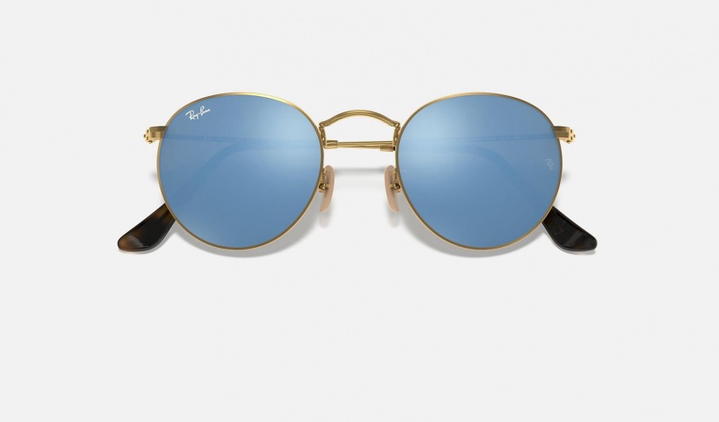 Ray Ban Round Flat Lenses Men's Sunglasses Blue | 05396-RJZQ