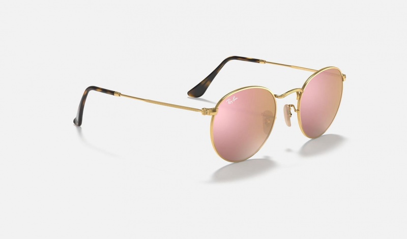 Ray Ban Round Flat Lenses Women's Sunglasses Pink | 04691-UAEJ