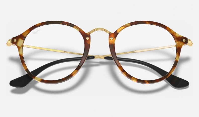 Ray Ban Round Fleck Optics Men's Eyeglasses Gold | 15403-EBLM