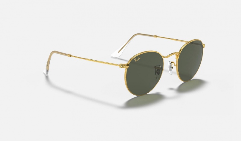 Ray Ban Round Metal Legend Gold Men's Sunglasses Green | 07918-SQFM