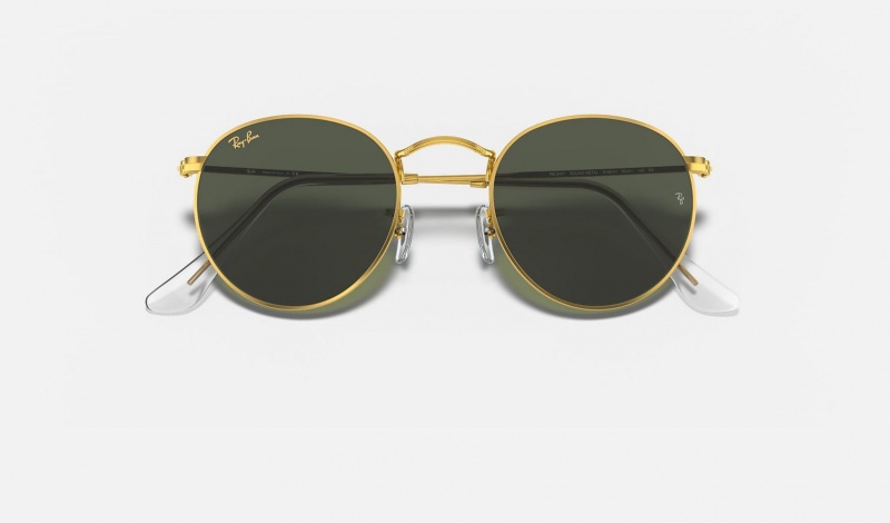 Ray Ban Round Metal Legend Gold Men's Sunglasses Green | 07918-SQFM