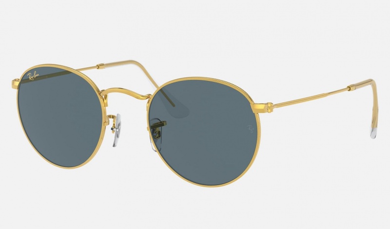 Ray Ban Round Metal Legend Gold Men's Sunglasses Blue | 92301-FMJY