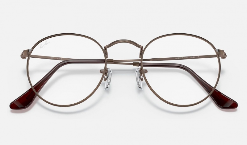 Ray Ban Round Metal Optics Men's Eyeglasses Brown | 65738-NIRQ