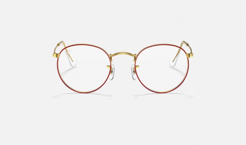 Ray Ban Round Metal Optics Men's Eyeglasses Red | 58372-ANKT