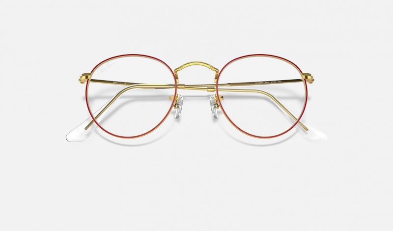 Ray Ban Round Metal Optics Men's Eyeglasses Red | 58372-ANKT