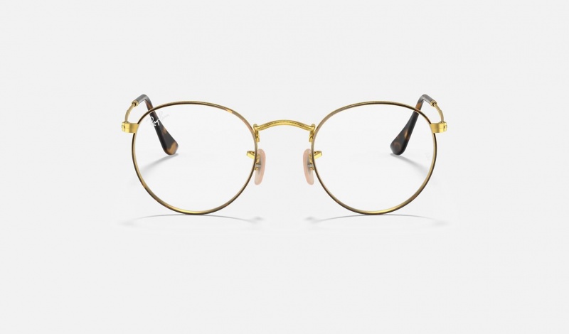 Ray Ban Round Metal Optics Men's Eyeglasses Gold | 52947-NUHV