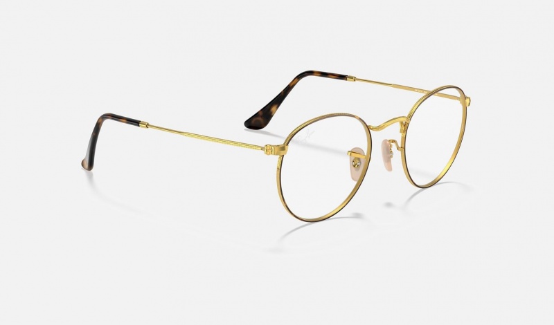 Ray Ban Round Metal Optics Men's Eyeglasses Gold | 52947-NUHV