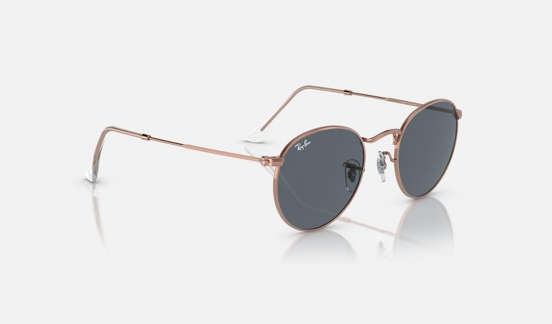 Ray Ban Round Metal Rose Gold Men's Sunglasses Blue | 31406-GZUO