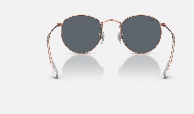 Ray Ban Round Metal Rose Gold Men's Sunglasses Blue | 31406-GZUO