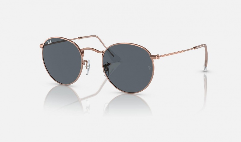 Ray Ban Round Metal Rose Gold Men\'s Sunglasses Blue | 31406-GZUO