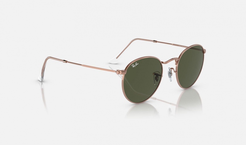 Ray Ban Round Metal Rose Gold Men's Sunglasses Green | 23758-EJWR