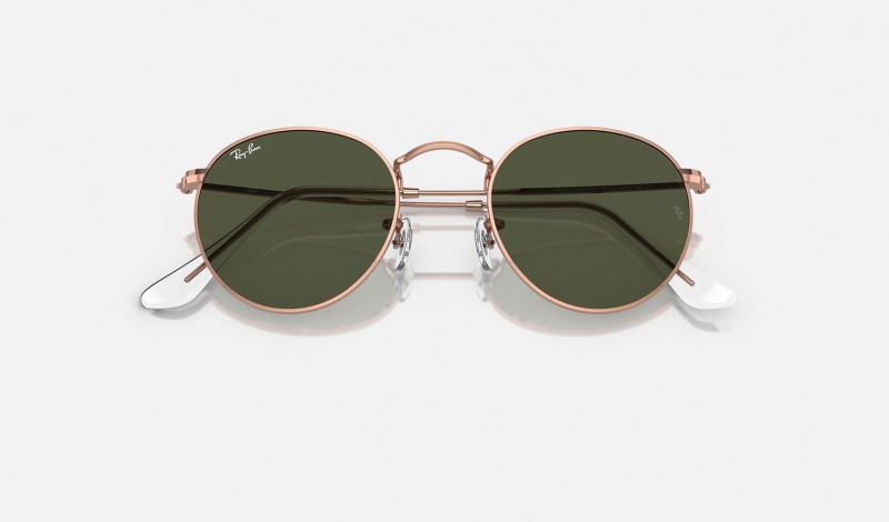 Ray Ban Round Metal Rose Gold Men's Sunglasses Green | 23758-EJWR