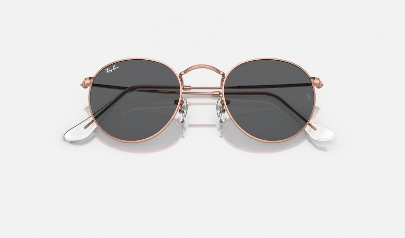 Ray Ban Round Metal Rose Gold Women's Sunglasses Grey | 04312-MGRA