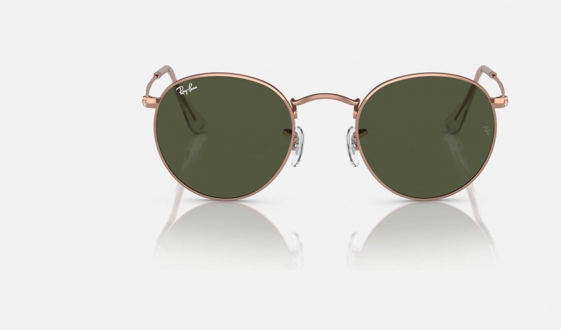 Ray Ban Round Metal Rose Gold Women's Sunglasses Green | 42918-QUHW