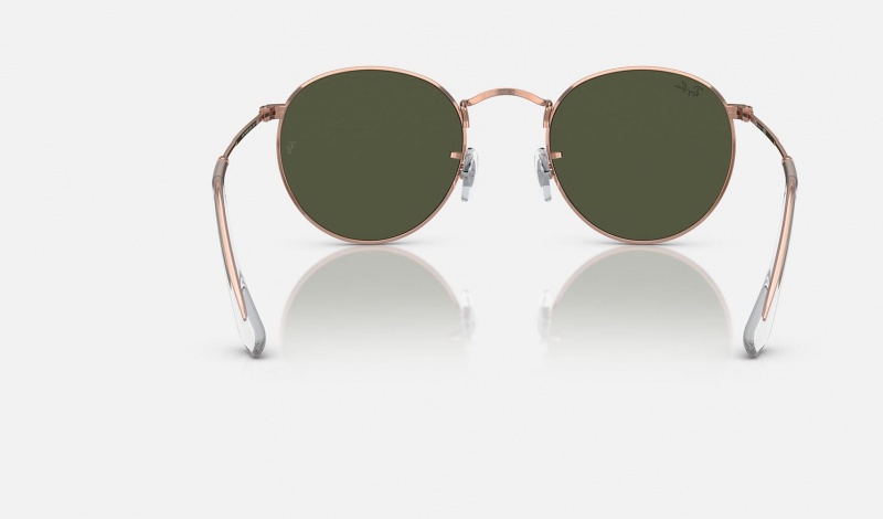 Ray Ban Round Metal Rose Gold Women's Sunglasses Green | 42918-QUHW