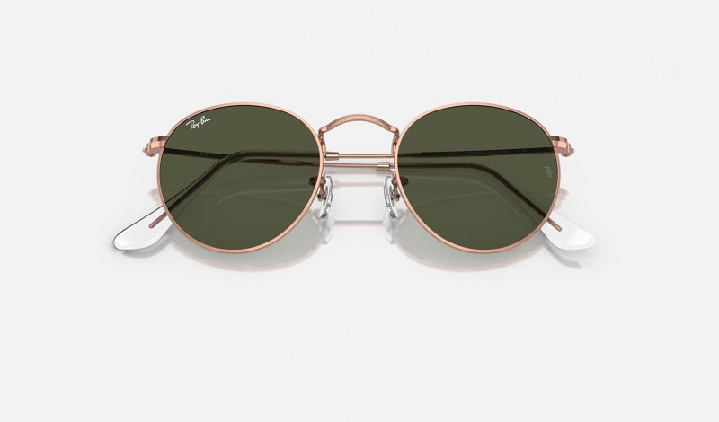 Ray Ban Round Metal Rose Gold Women's Sunglasses Green | 42918-QUHW