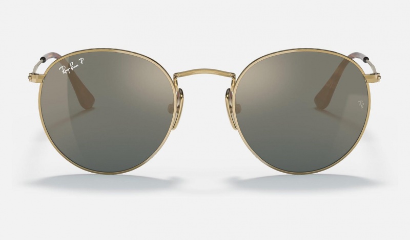 Ray Ban Round Titanium Men's Sunglasses Gold | 93175-BIFU