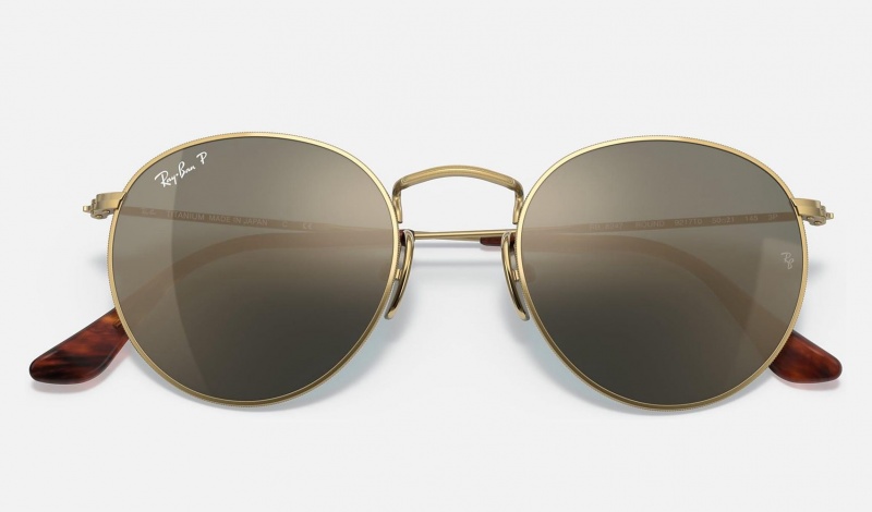 Ray Ban Round Titanium Men's Sunglasses Gold | 93175-BIFU