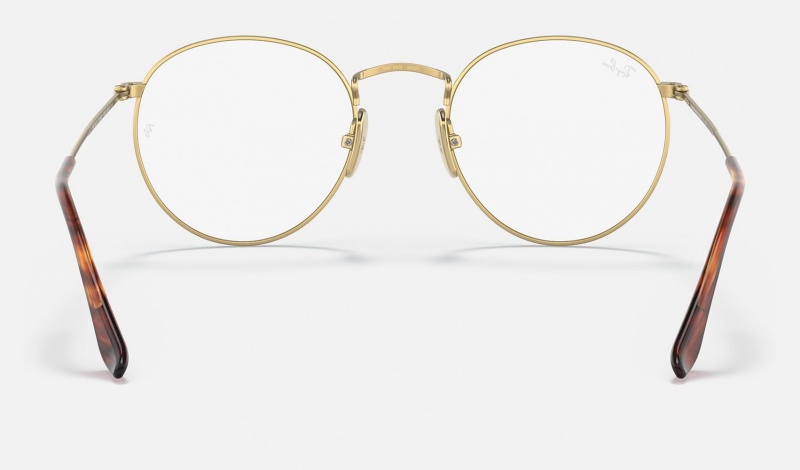 Ray Ban Round Titanium Optics Men's Eyeglasses Gold | 38249-TPEZ