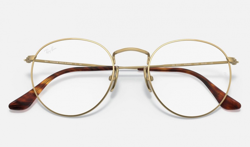 Ray Ban Round Titanium Optics Men's Eyeglasses Gold | 38249-TPEZ