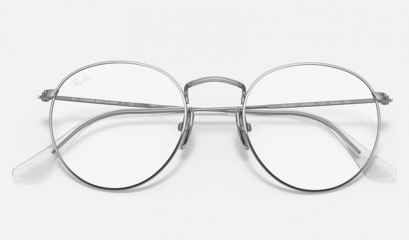 Ray Ban Round Titanium Optics Men's Eyeglasses Silver | 19620-YUGJ