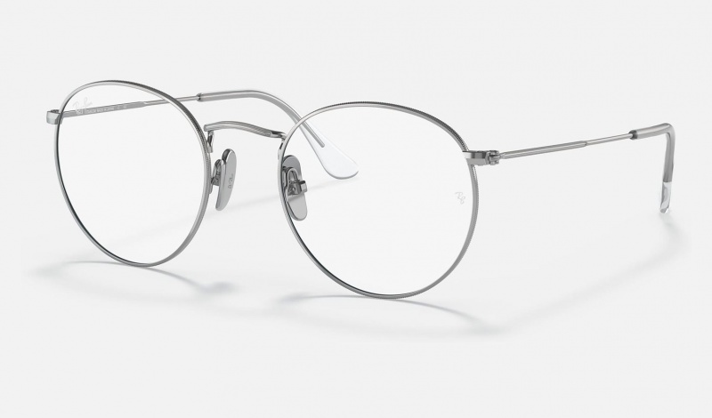 Ray Ban Round Titanium Optics Men\'s Eyeglasses Silver | 19620-YUGJ